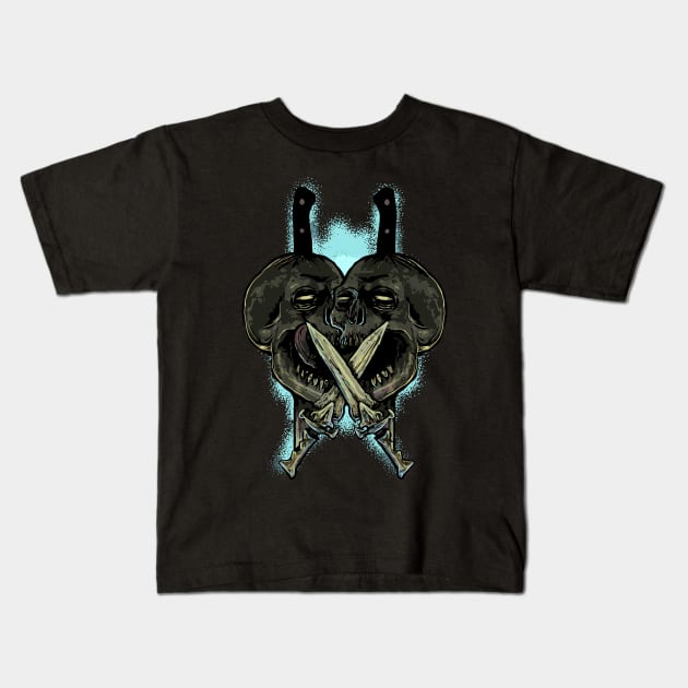 Double Knife Skeleton Head Kids T-Shirt by DeathAnarchy